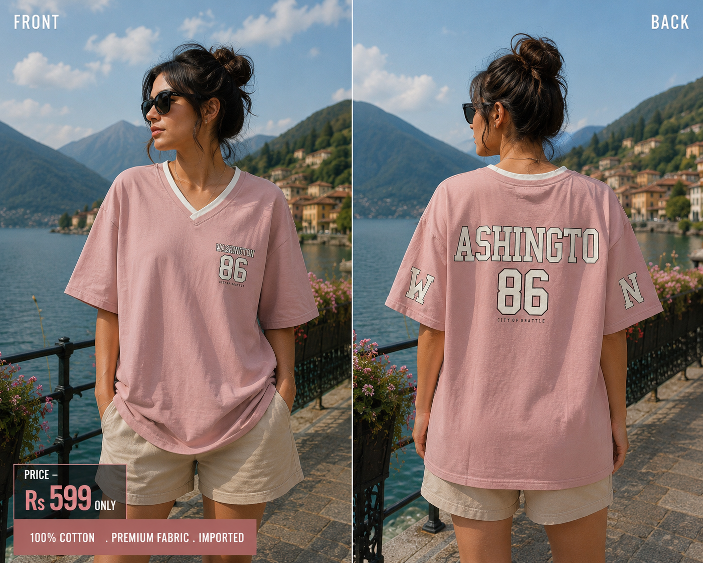 Club Leo Wear Pink Varsity Oversized Premium Cotton T-Shirt for Women