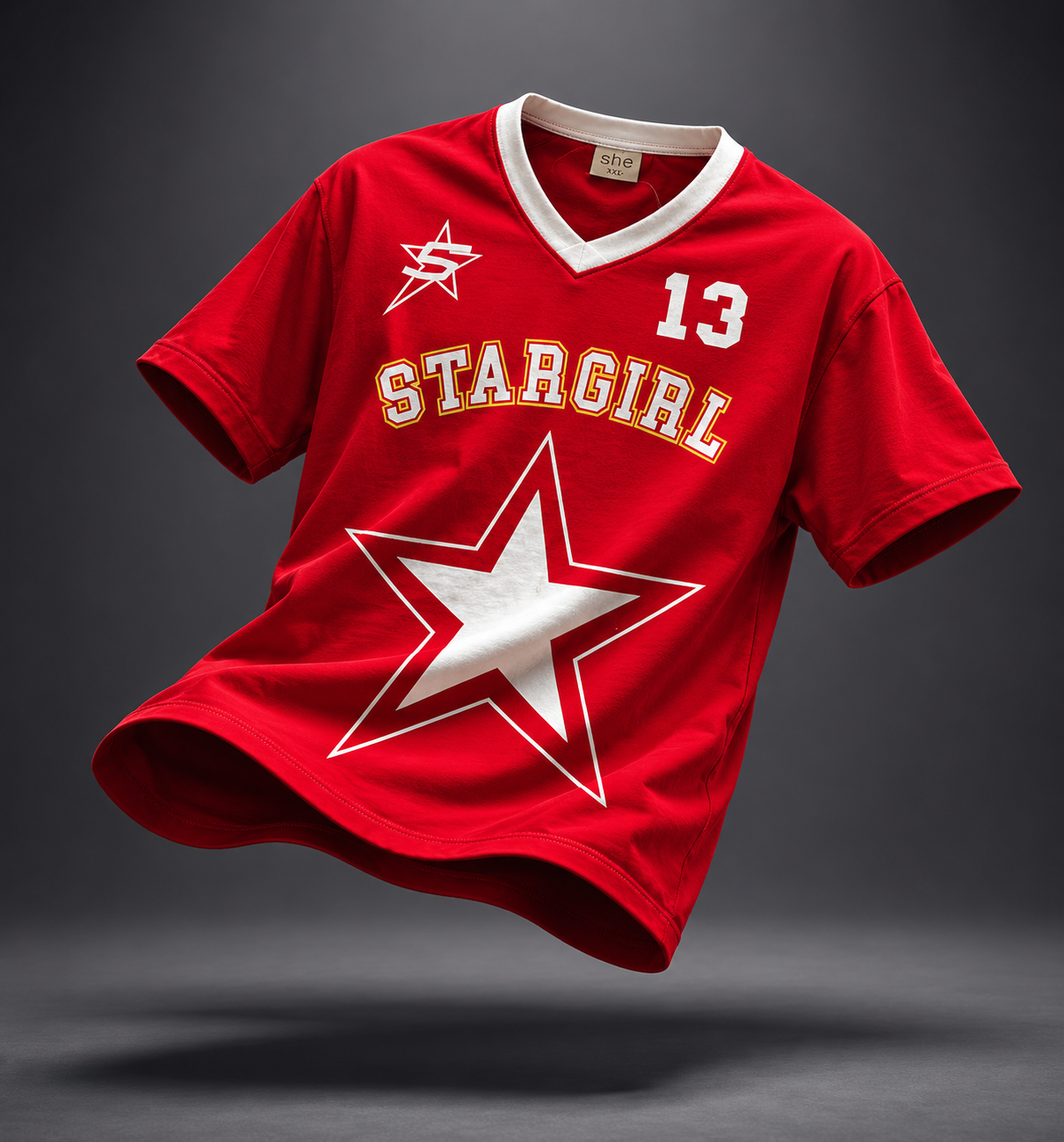 Club Leo Wear Stargirl Varsity Graphic Red Oversized T-Shirt for Women