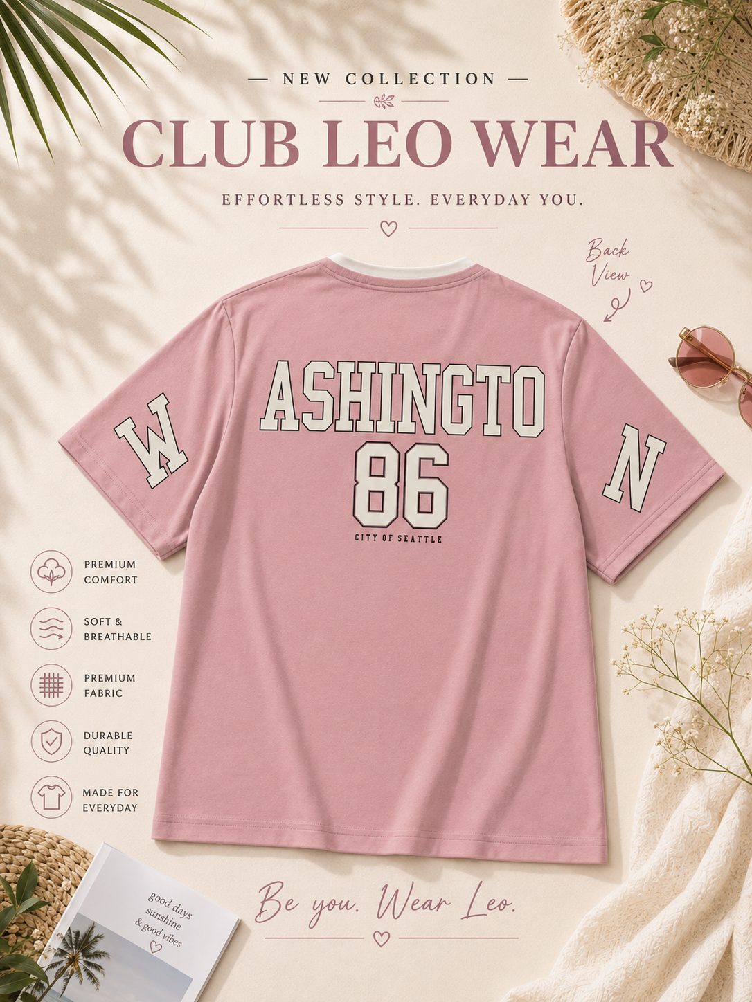 Club Leo Wear Pink Varsity Oversized Premium Cotton T-Shirt for Women