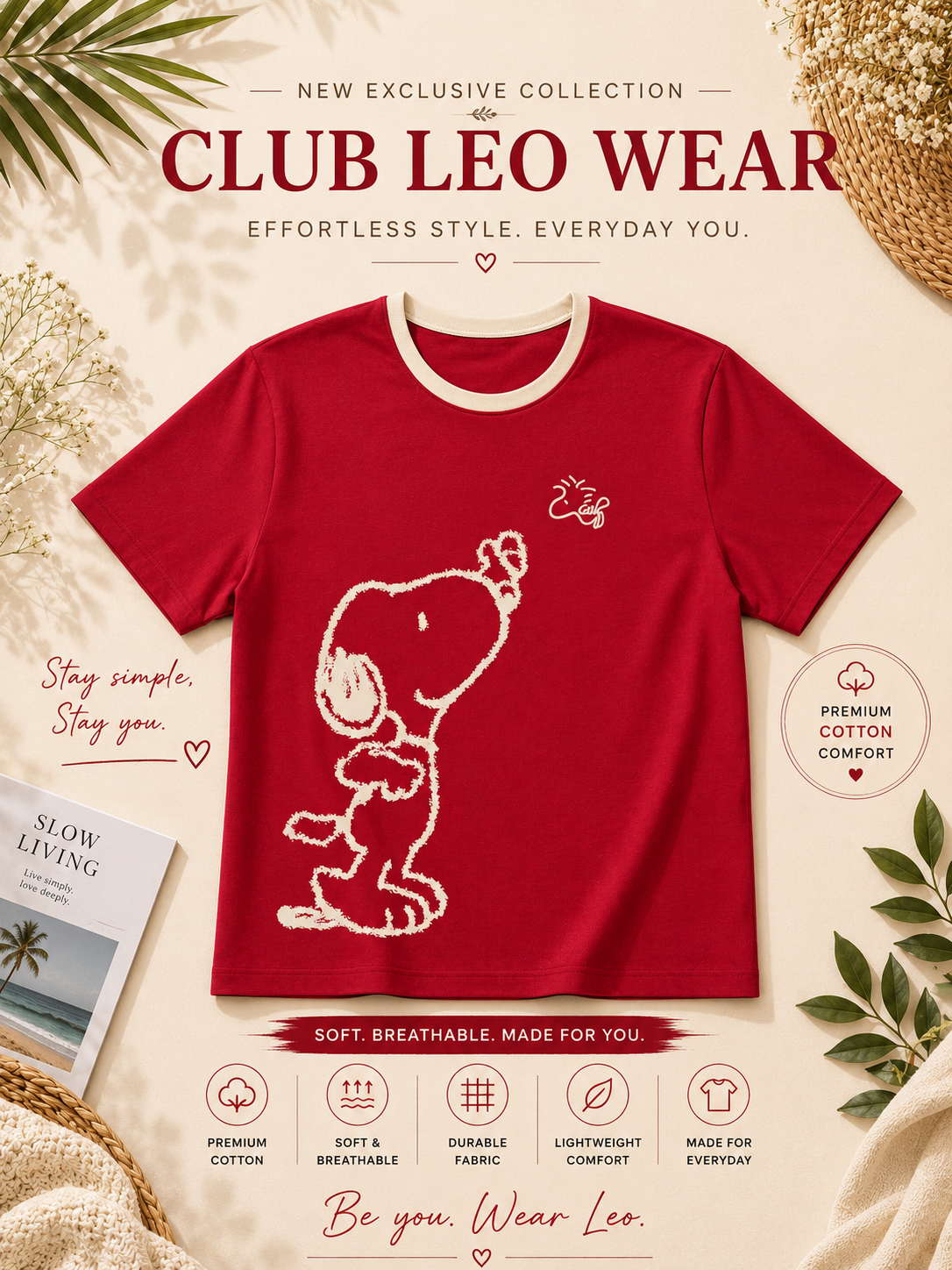 Club Leo Wear Red Snoopy Graphic Oversized T-Shirt for Women