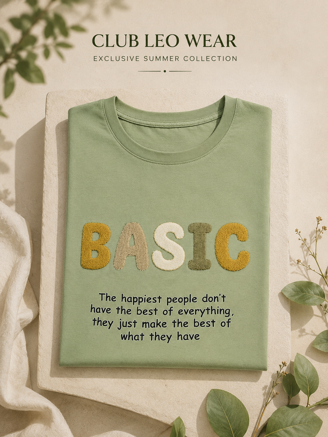 Club Leo Wear BASIC Embroidery Oversized T-Shirt | Sage Green Cotton Tee