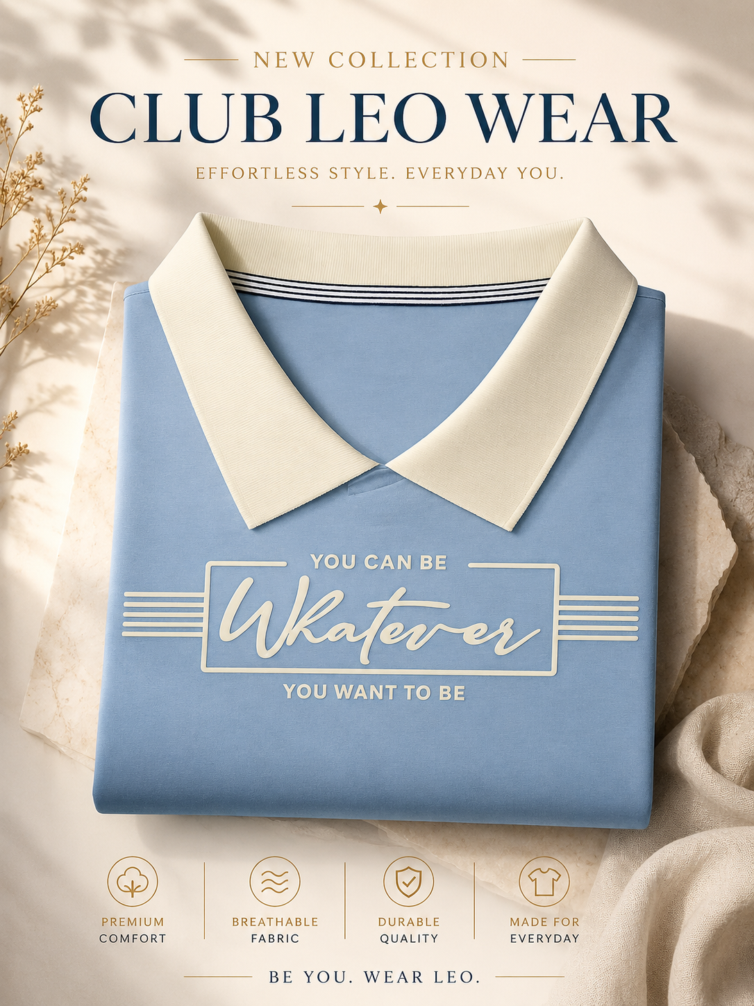 Club Leo Wear Sky Blue Women Collar T-Shirt – Casual Summer Tee