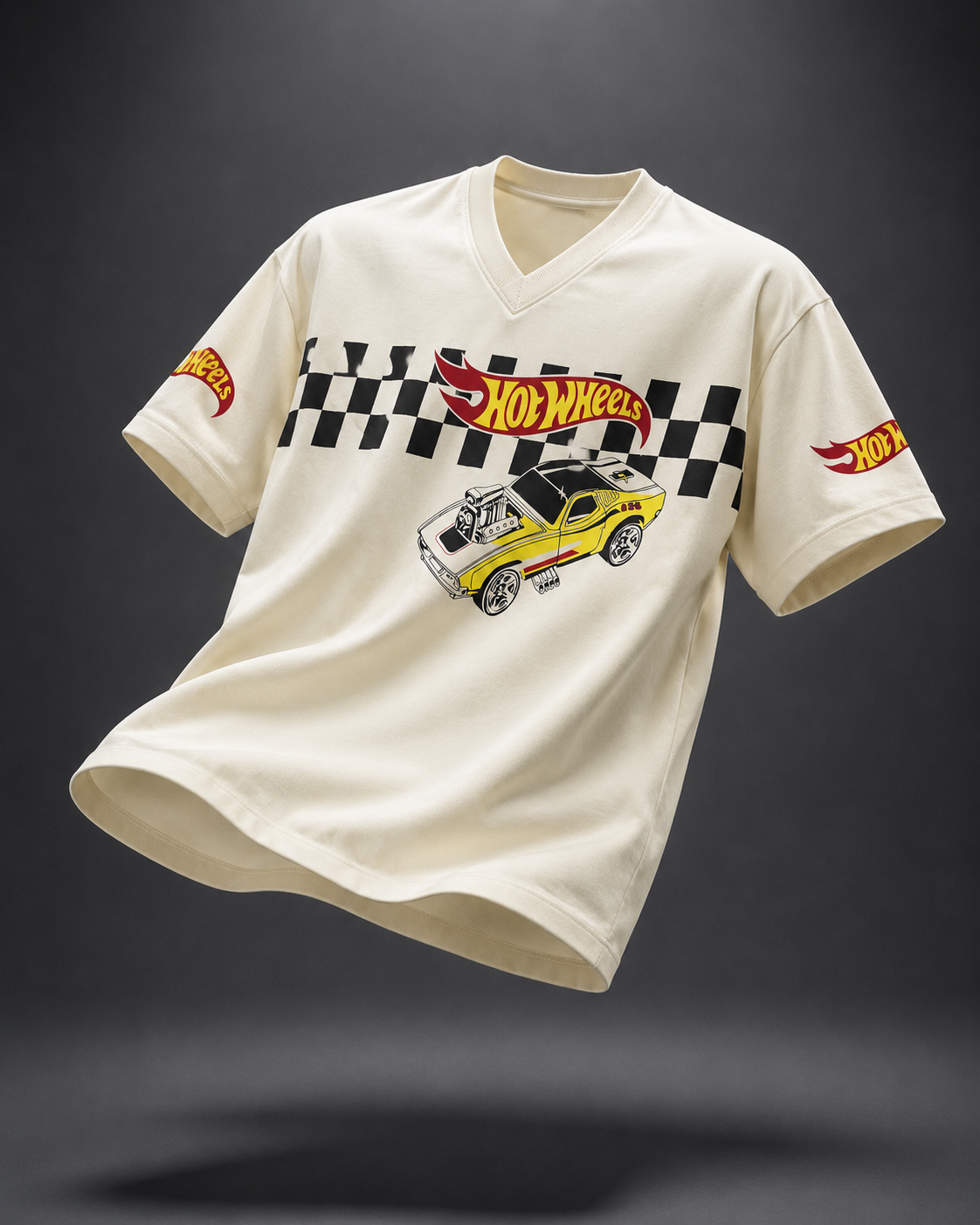 Club Leo Wear Hot Wheels Oversized V-Neck Graphic T-Shirt for Women