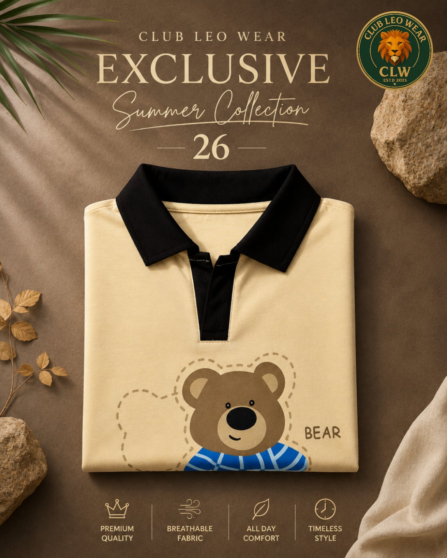 Club Leo Wear Teddy Bear Polo Crop T-Shirt for Women