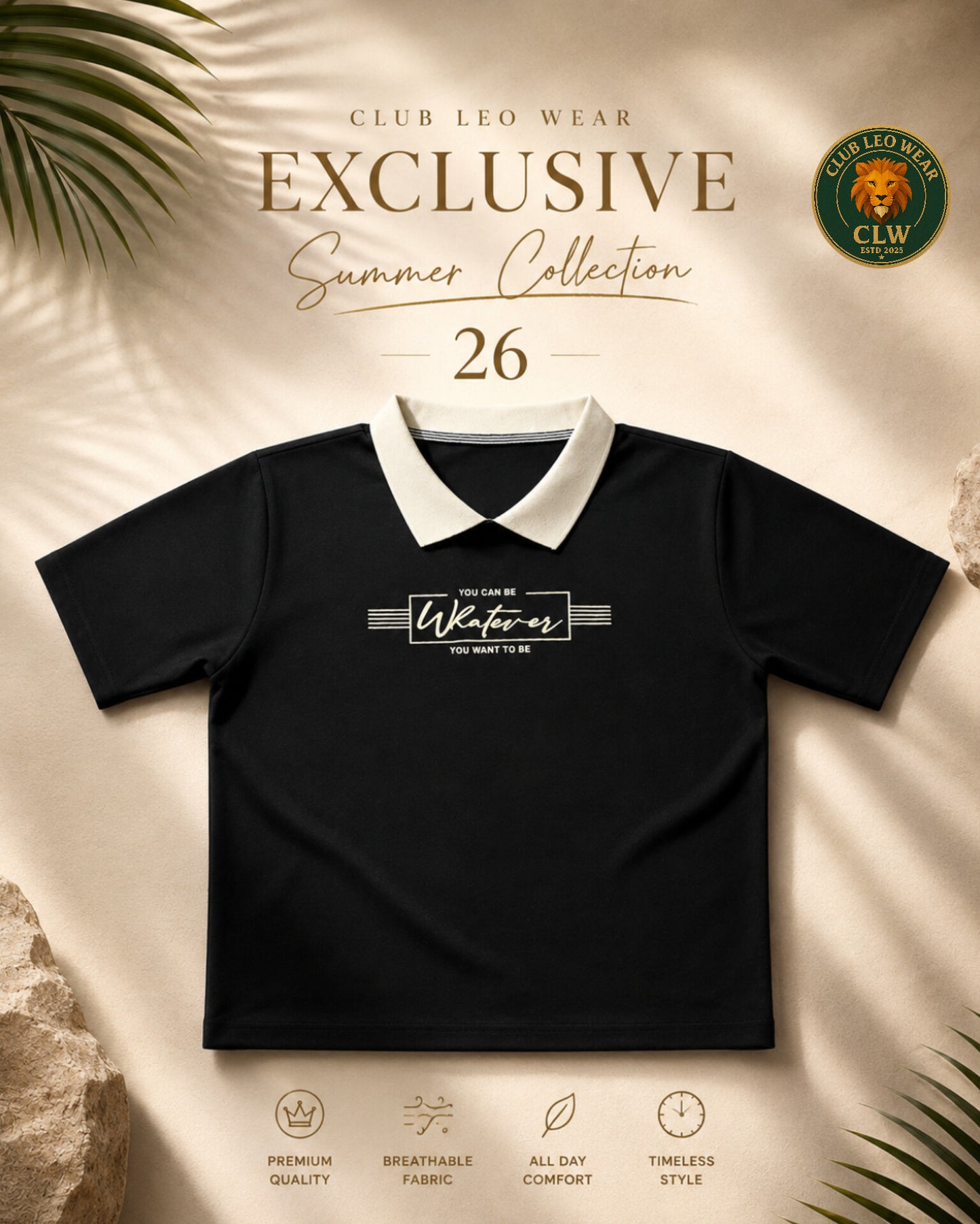 Club Leo Wear Black Women Polo T-Shirt – Casual Summer Tee