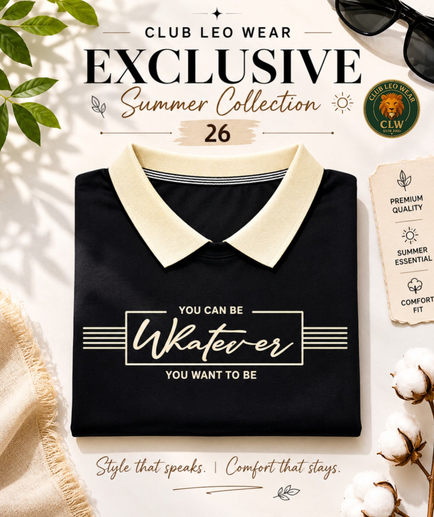 Club Leo Wear Black Women Polo T-Shirt – Casual Summer Tee
