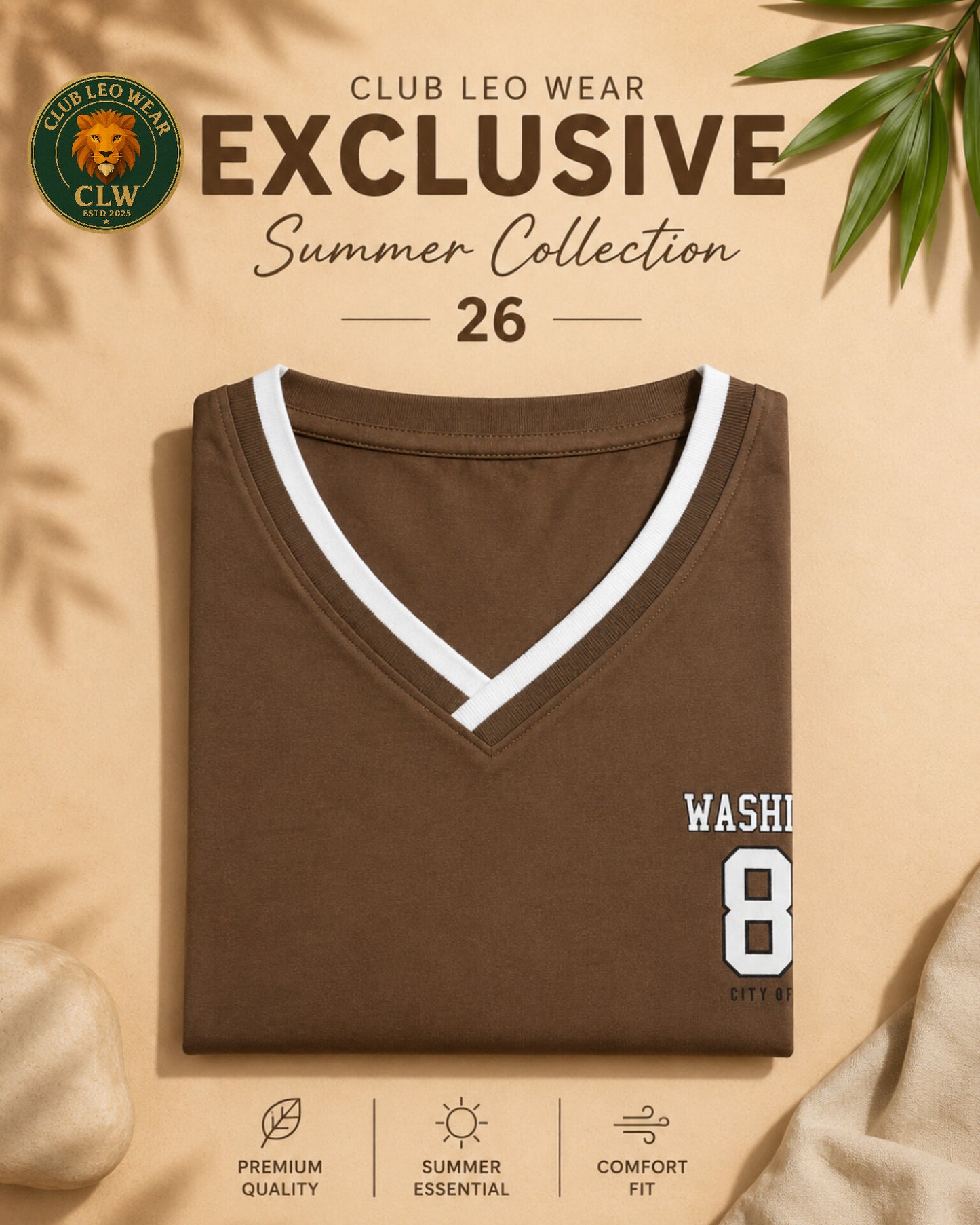 Club Leo Wear Brown Washington 86 Oversized V-Neck T-Shirt for Women