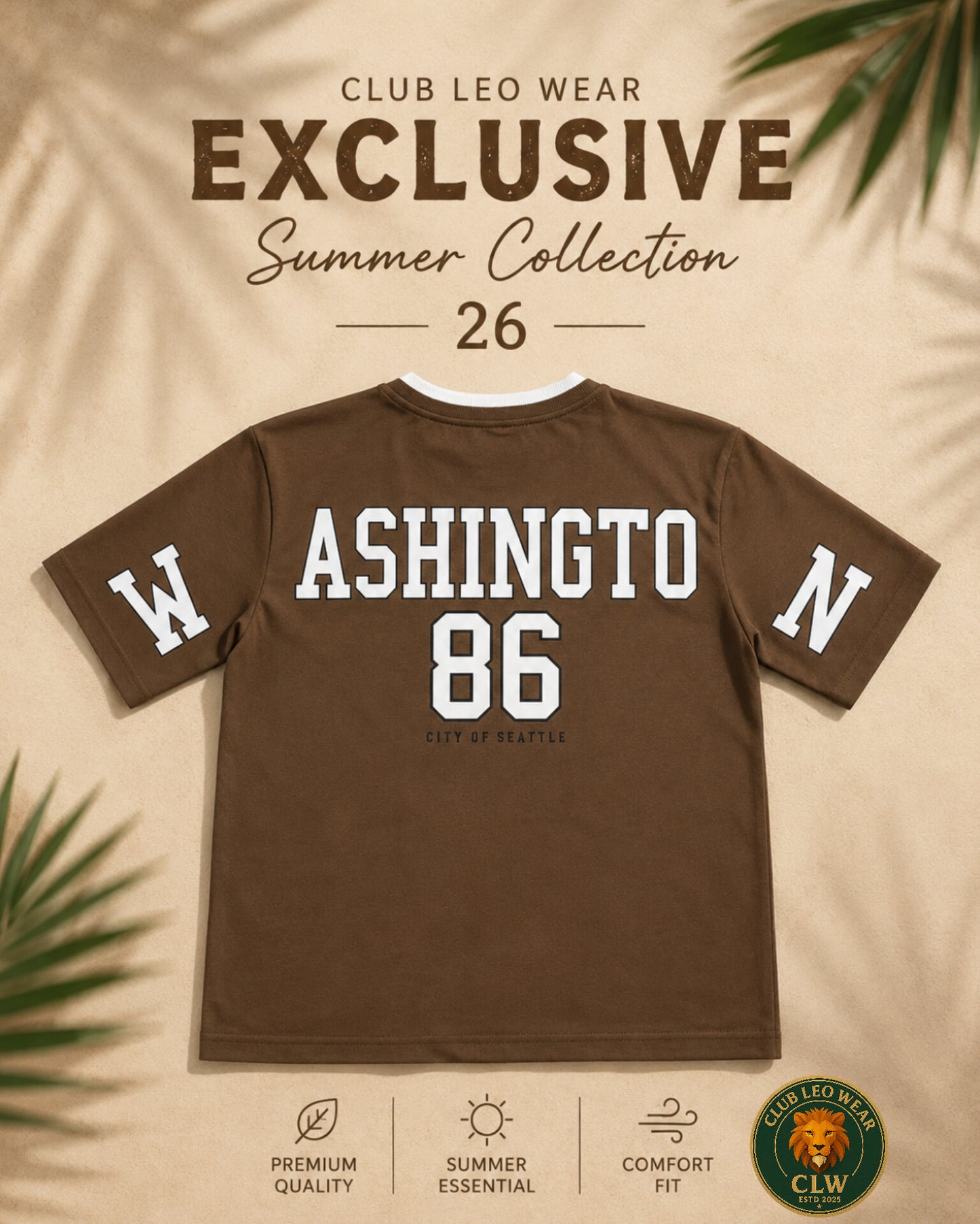 Club Leo Wear Brown Washington 86 Oversized V-Neck T-Shirt for Women