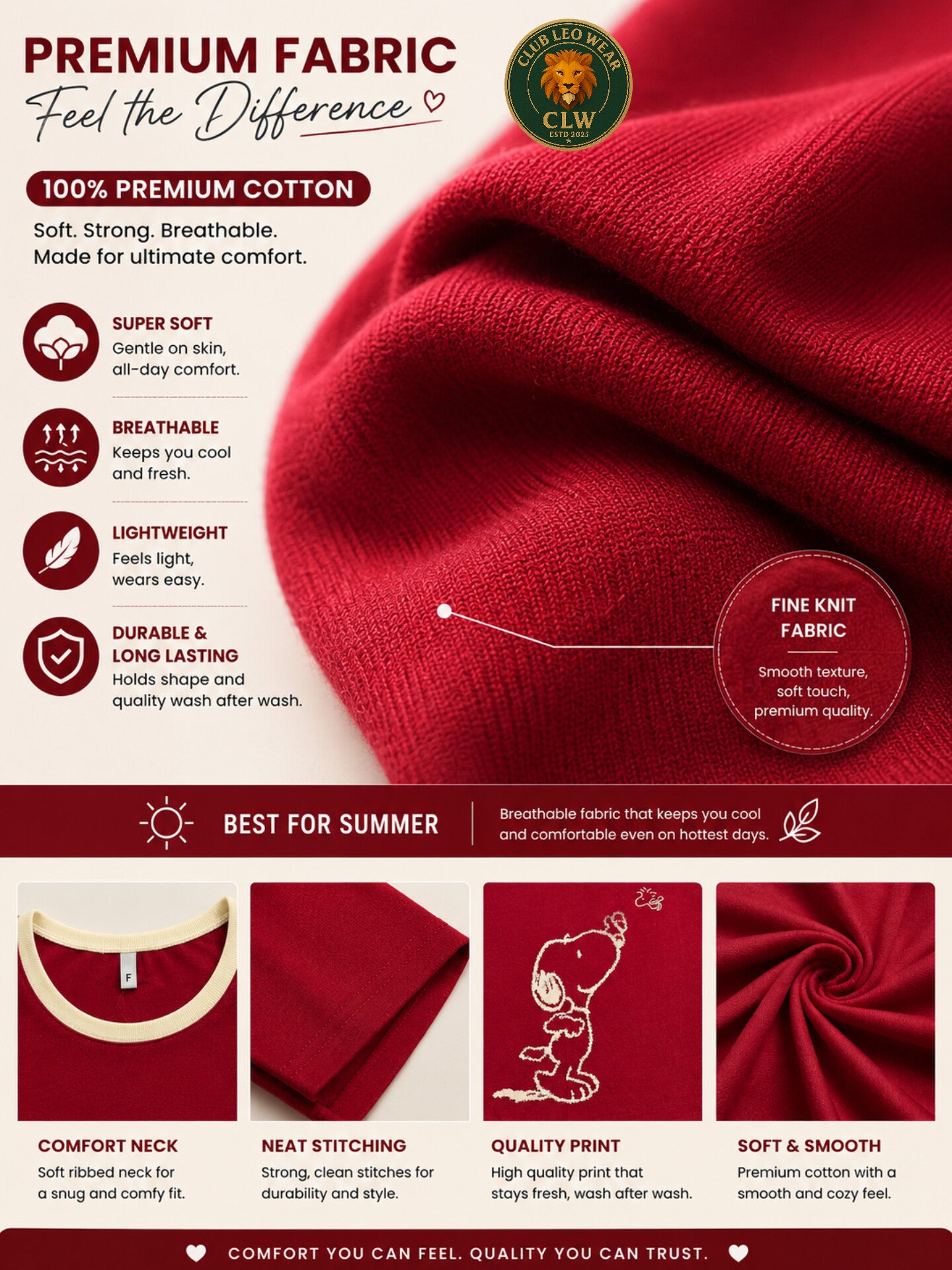 Club Leo Wear Red Snoopy Graphic Oversized T-Shirt for Women