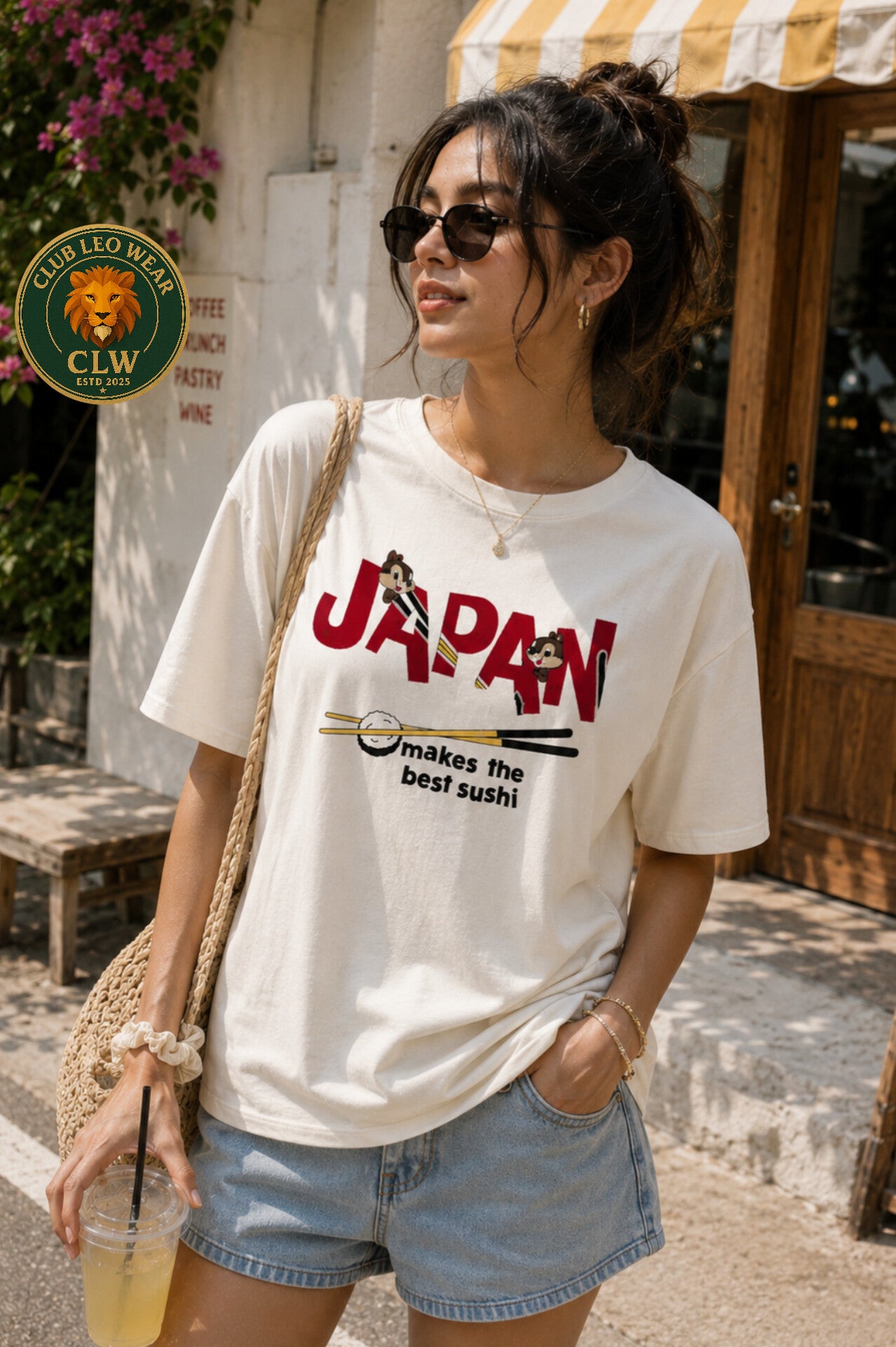 Club Leo Wear Japan Embroidery Oversized T-Shirt | White Graphic Tee