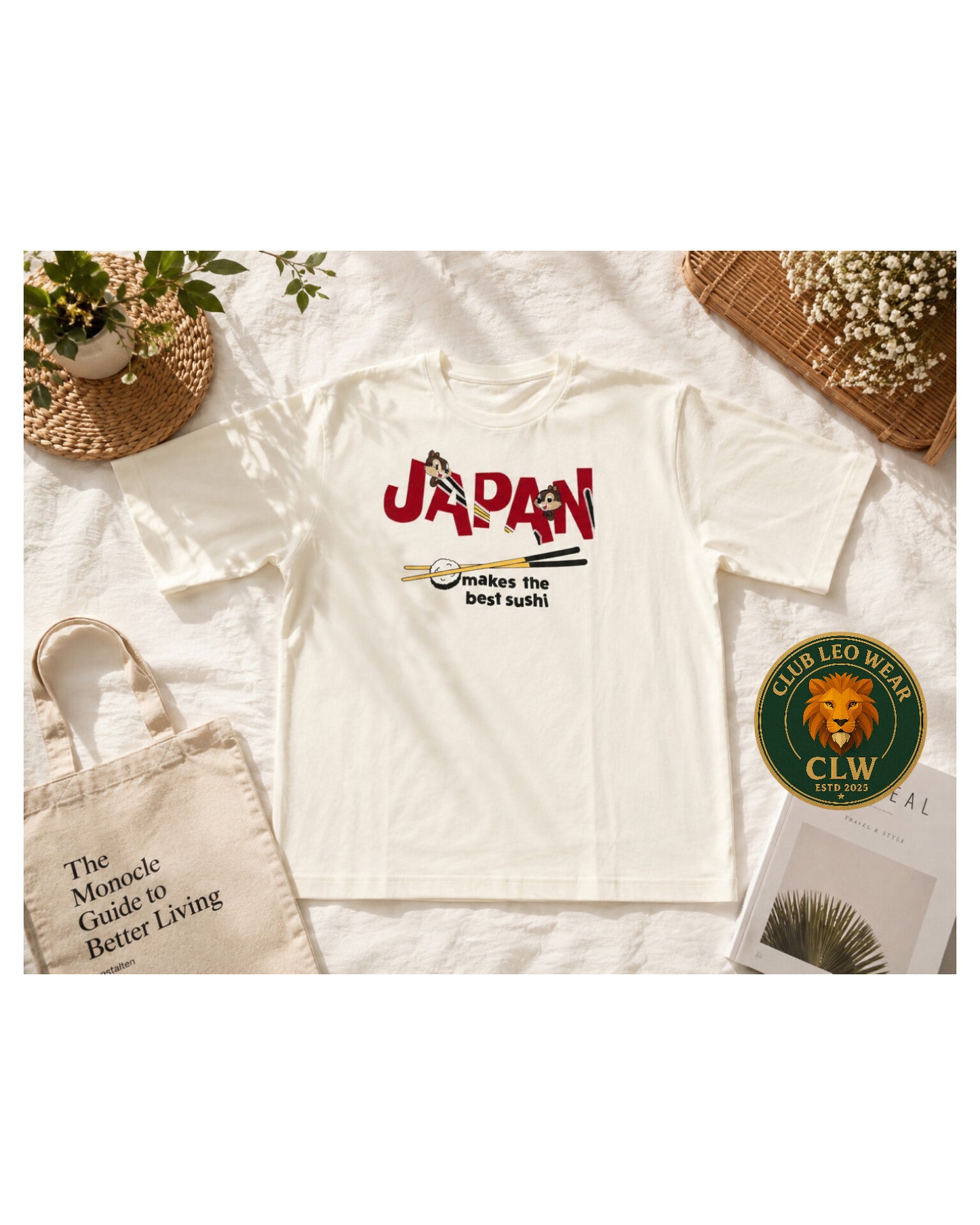 Club Leo Wear Japan Embroidery Oversized T-Shirt | White Graphic Tee