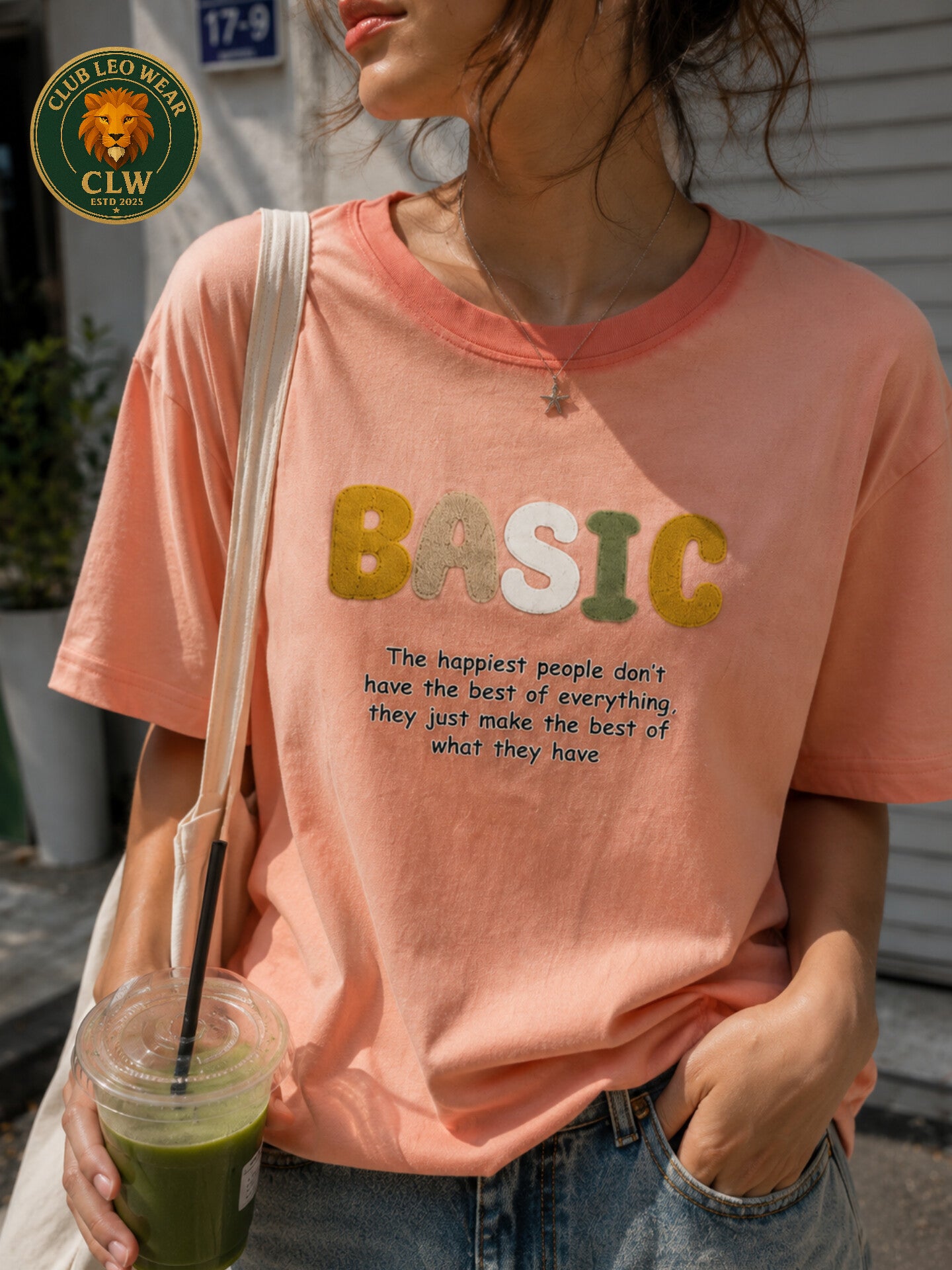 Club Leo Wear BASIC Embroidery Oversized T-Shirt for Women | Peach Pink Tee
