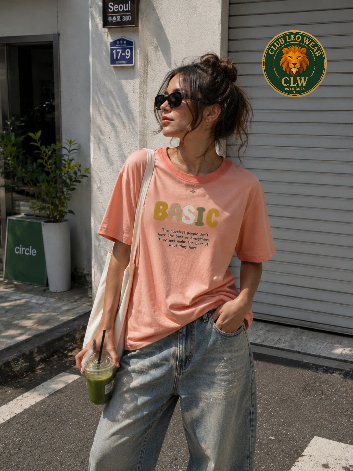 Club Leo Wear BASIC Embroidery Oversized T-Shirt for Women | Peach Pink Tee