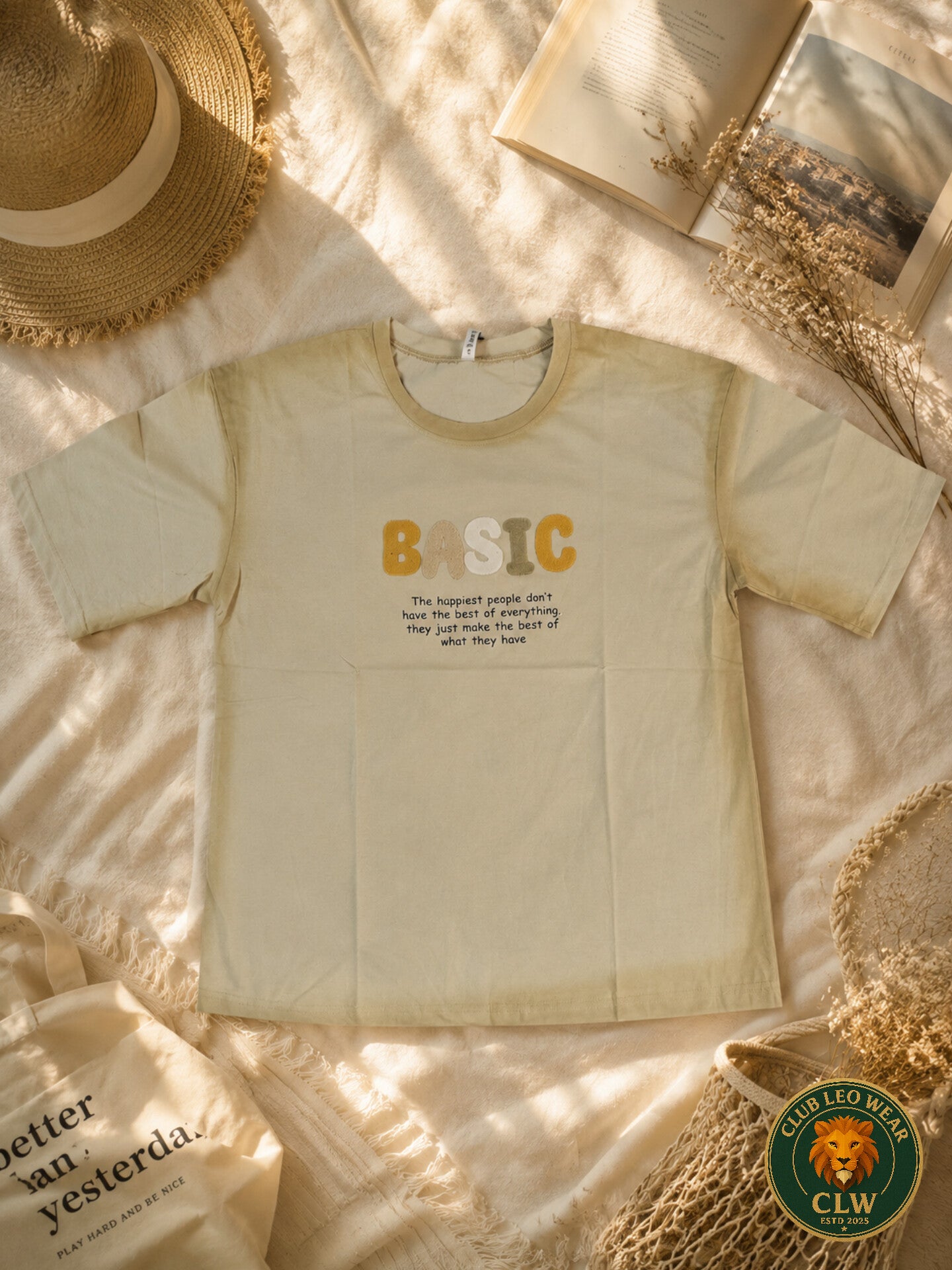 Club Leo Wear BASIC Embroidery Beige Oversized T-Shirt for Women