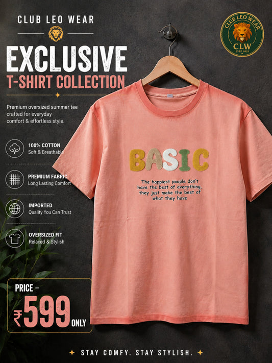 Club Leo Wear BASIC Embroidery Oversized T-Shirt for Women | Peach Pink Tee