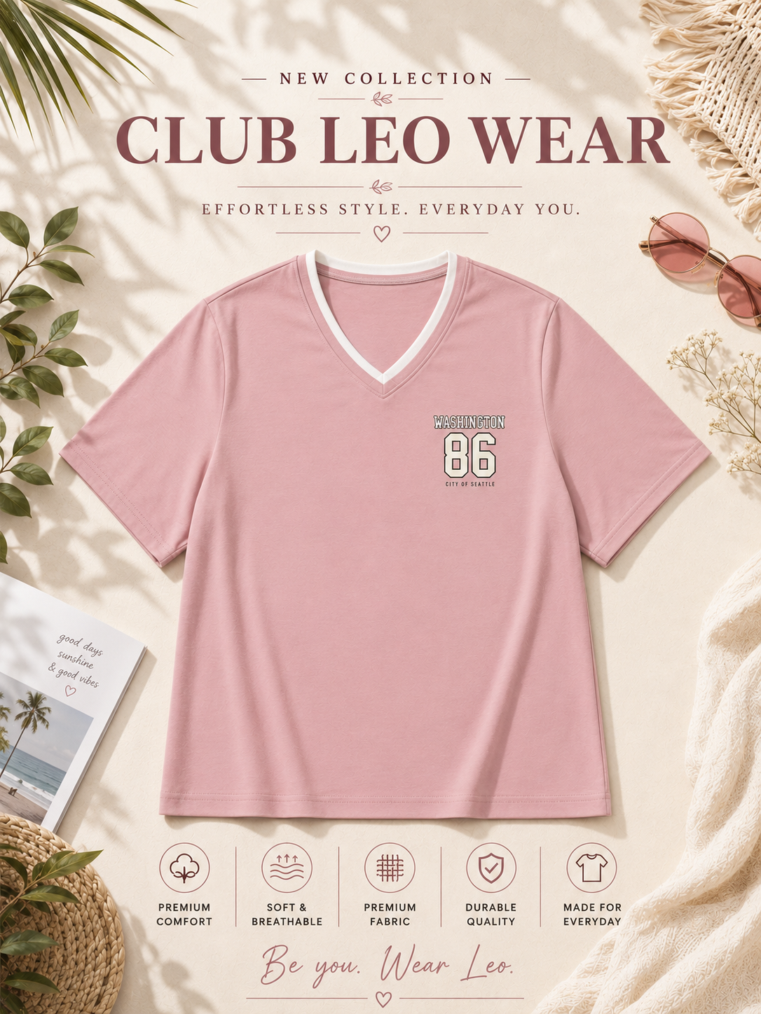Club Leo Wear Pink Varsity Oversized Premium Cotton T-Shirt for Women