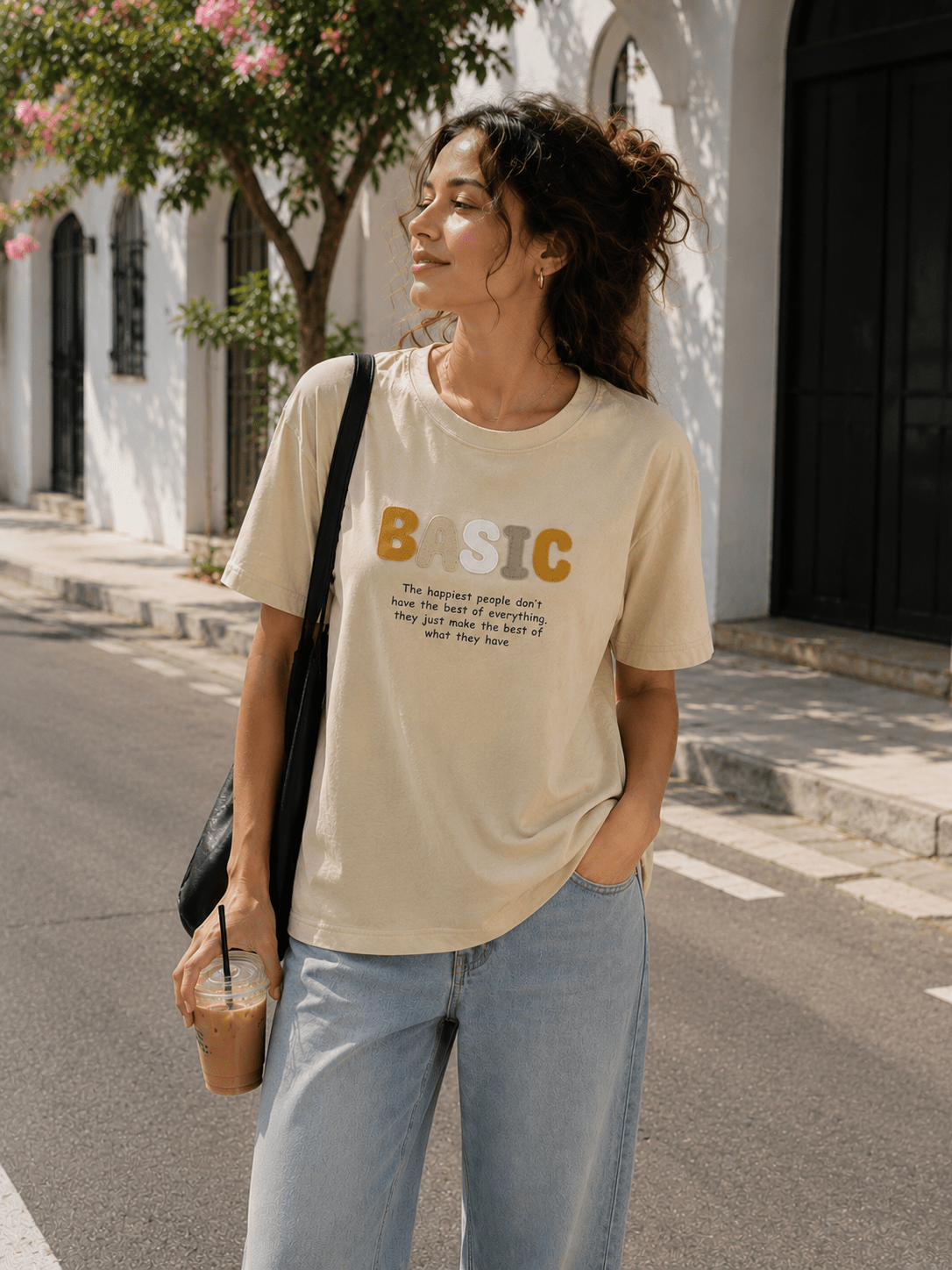 Club Leo Wear BASIC Embroidery Beige Oversized T-Shirt for Women - Club Leo Wear