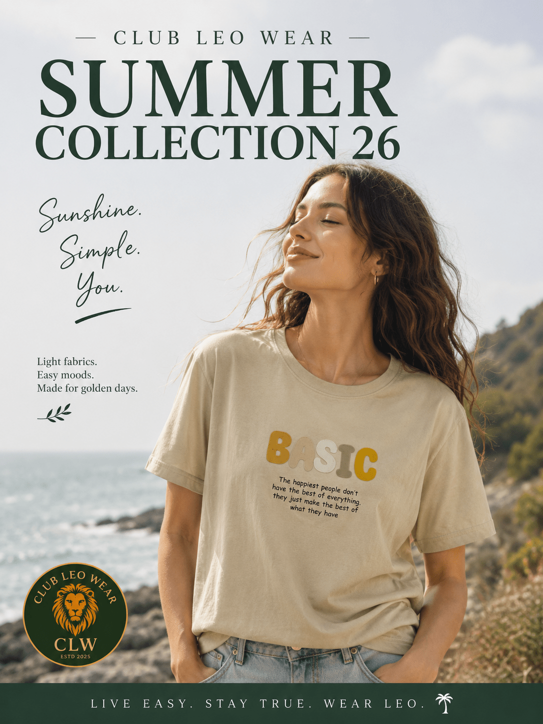 Club Leo Wear BASIC Embroidery Beige Oversized T-Shirt for Women - Club Leo Wear