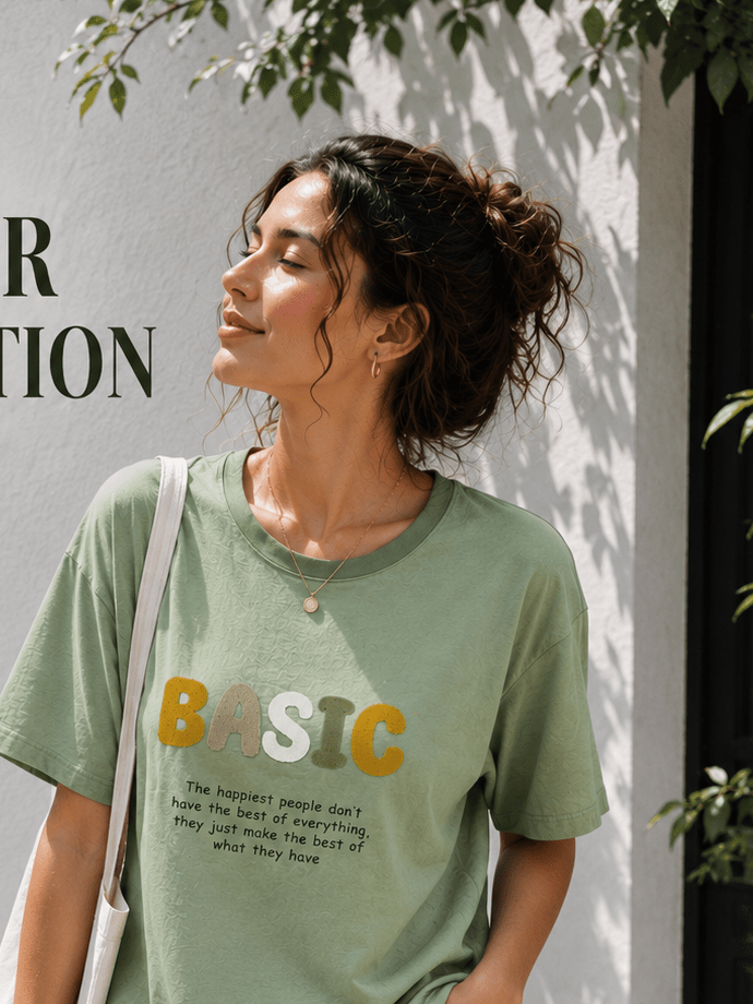 Club Leo Wear BASIC Embroidery Oversized T-Shirt | Sage Green Cotton Tee - Club Leo Wear
