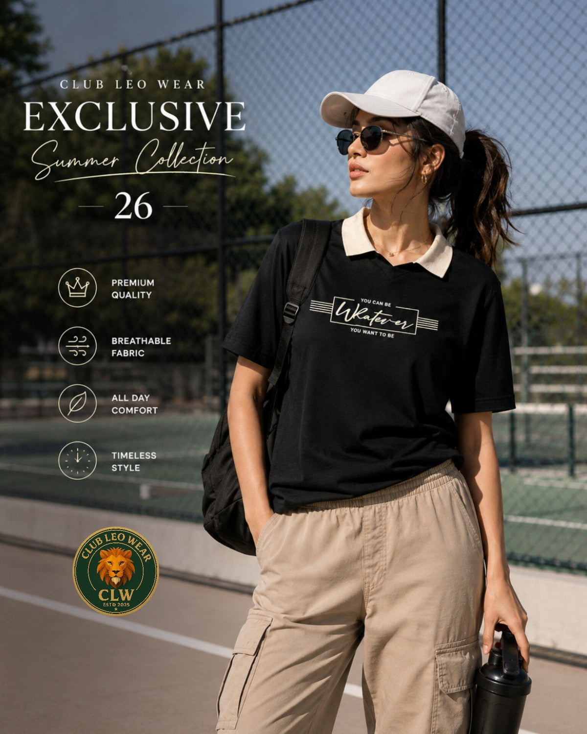 Club Leo Wear Black Women Polo T-Shirt – Casual Summer Tee - Club Leo Wear
