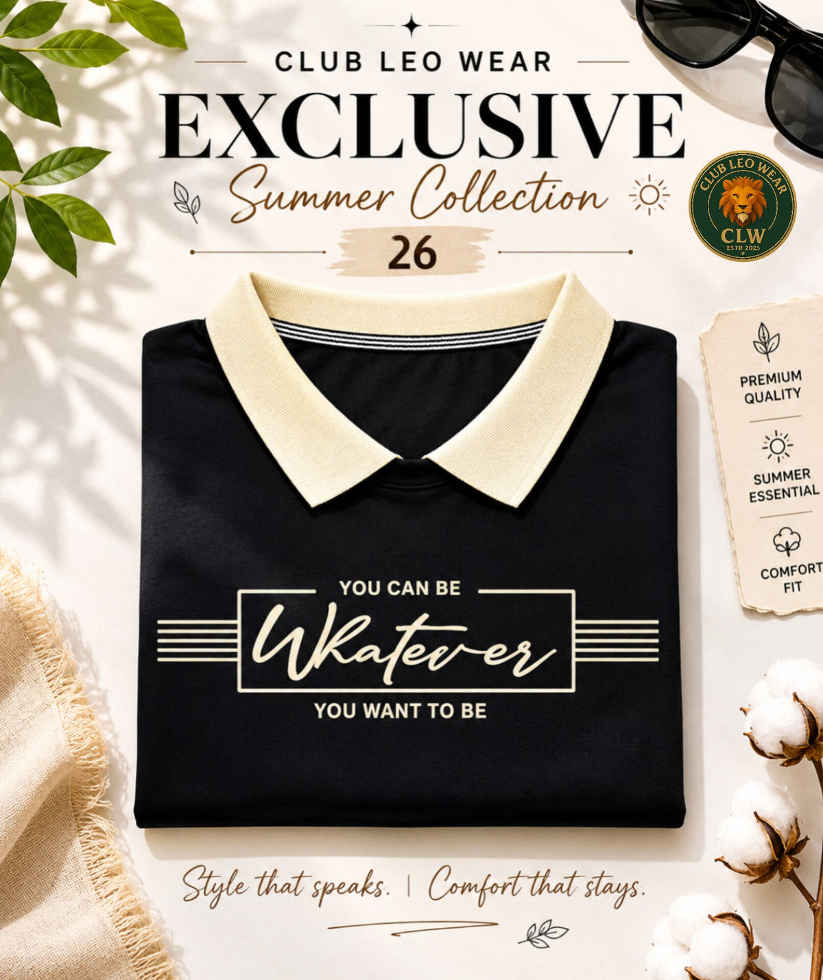 Club Leo Wear Black Women Polo T-Shirt – Casual Summer Tee - Club Leo Wear