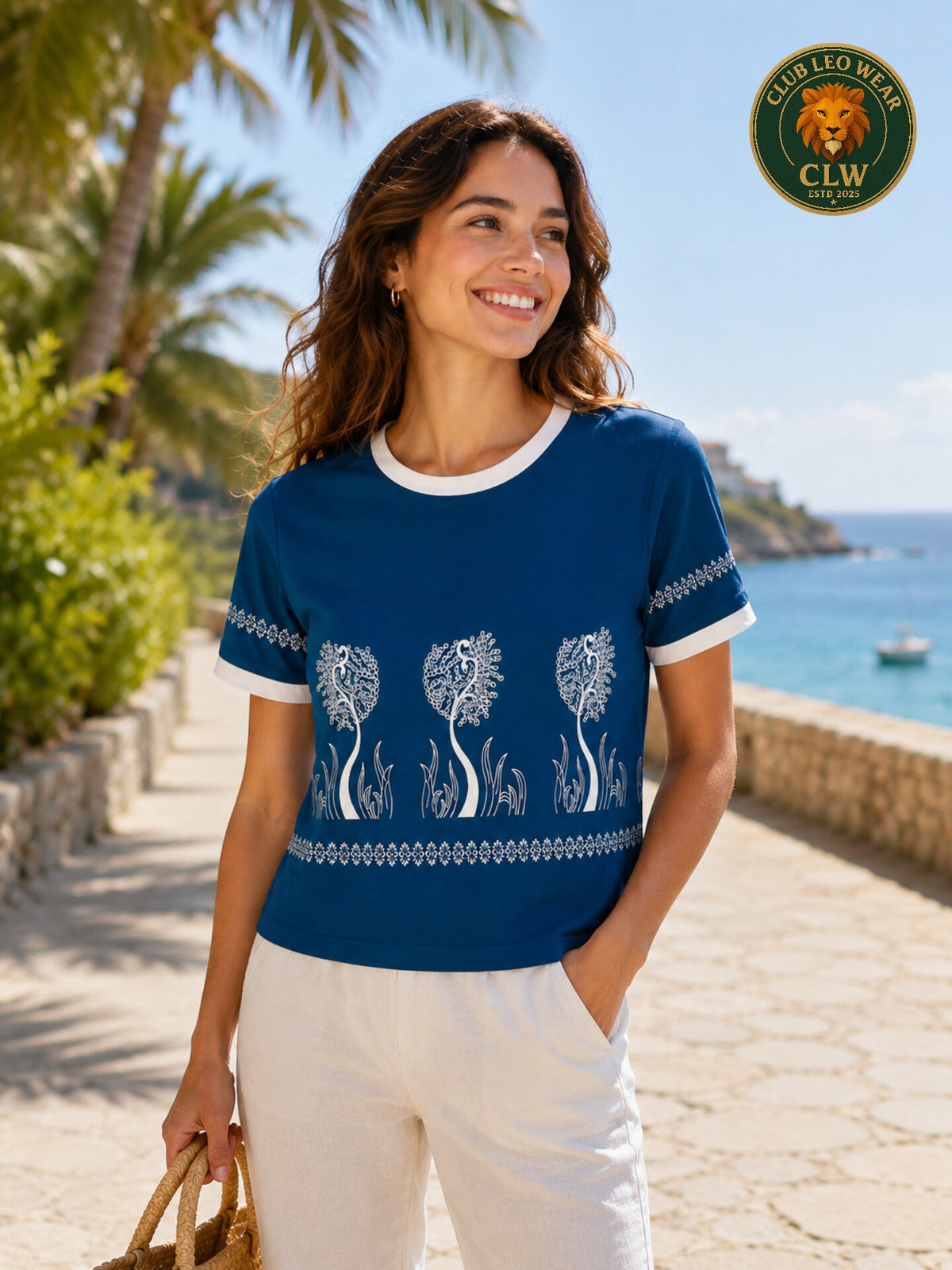 Club Leo Wear Blue Floral Crop Top T-Shirt for Women - Club Leo Wear