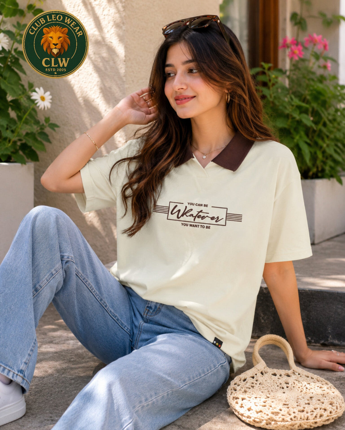 Club Leo Wear Cream Brown Women Collar T-Shirt – Casual Summer Tee - Club Leo Wear