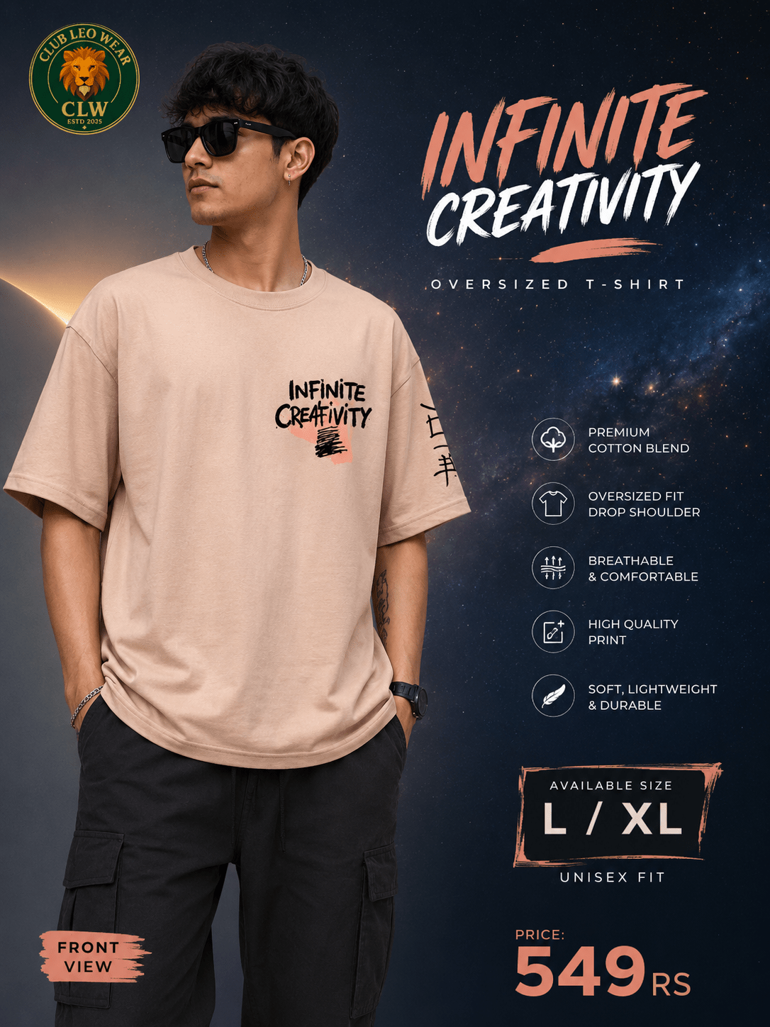 Club Leo Wear – “Infinite Creativity” Oversized Unisex T-Shirt - Club Leo Wear