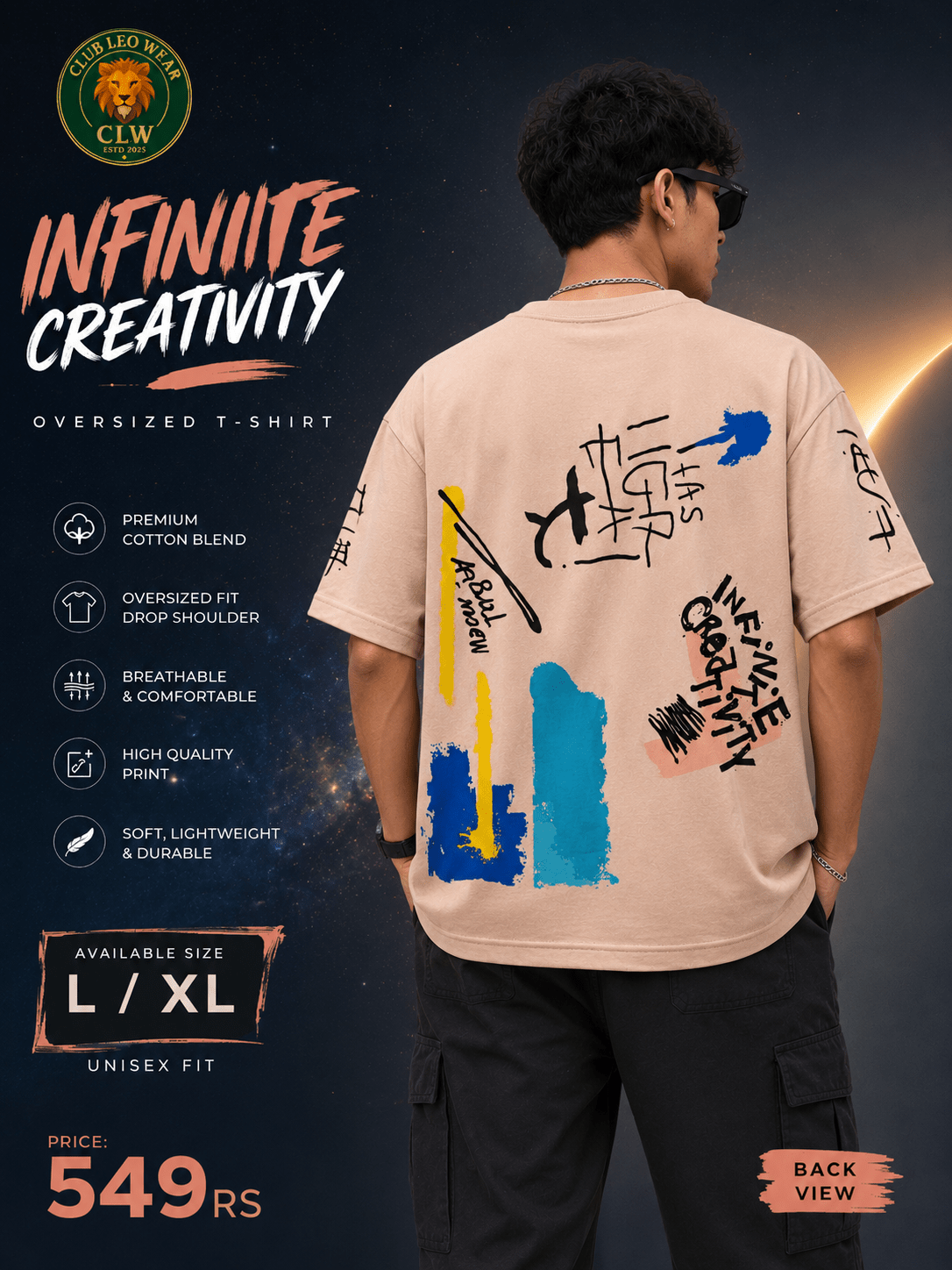 Club Leo Wear – “Infinite Creativity” Oversized Unisex T-Shirt - Club Leo Wear