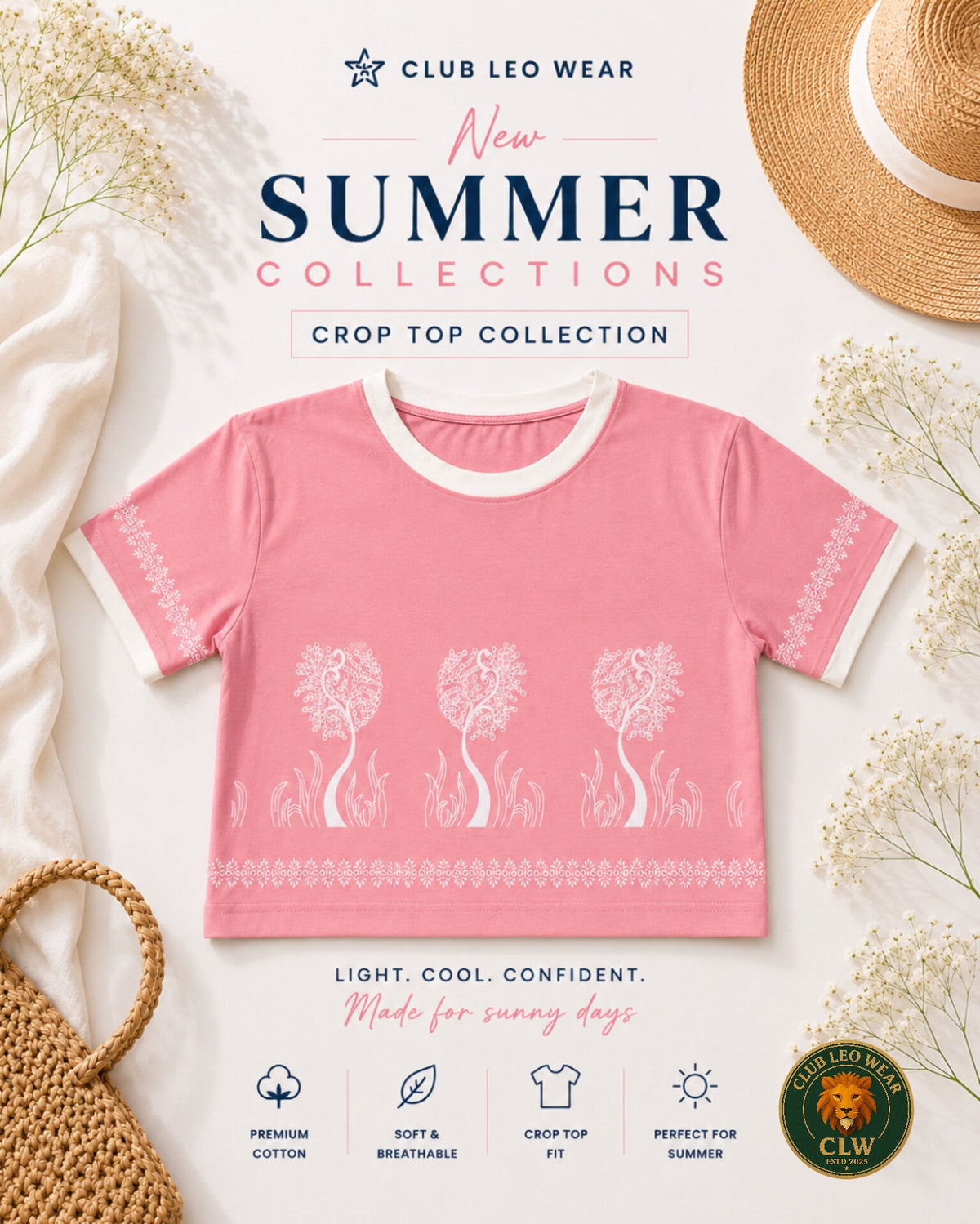 Club Leo Wear Pink Floral Crop Top T-Shirt for Women - Club Leo Wear