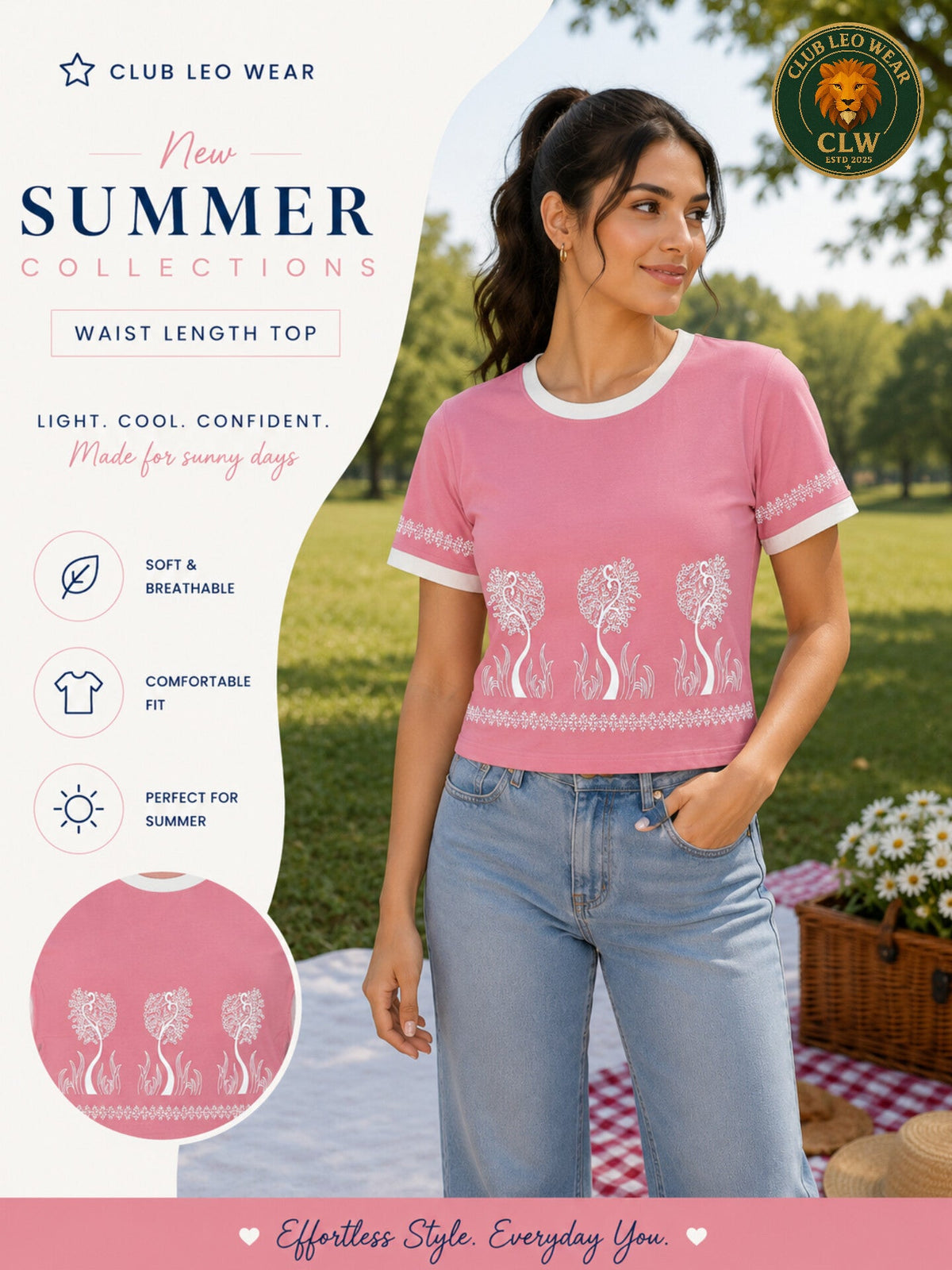 Club Leo Wear Pink Floral Crop Top T-Shirt for Women - Club Leo Wear