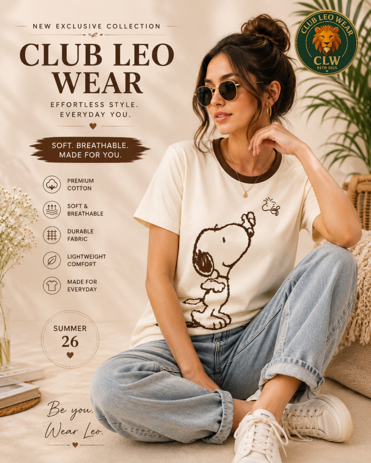 Club Leo Wear Premium Cotton Snoopy Graphic T-Shirt for Women - Club Leo Wear