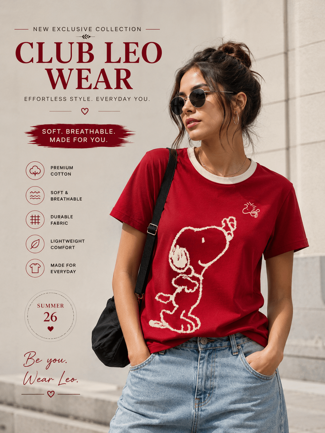 Club Leo Wear Red Snoopy Graphic Oversized T-Shirt for Women - Club Leo Wear