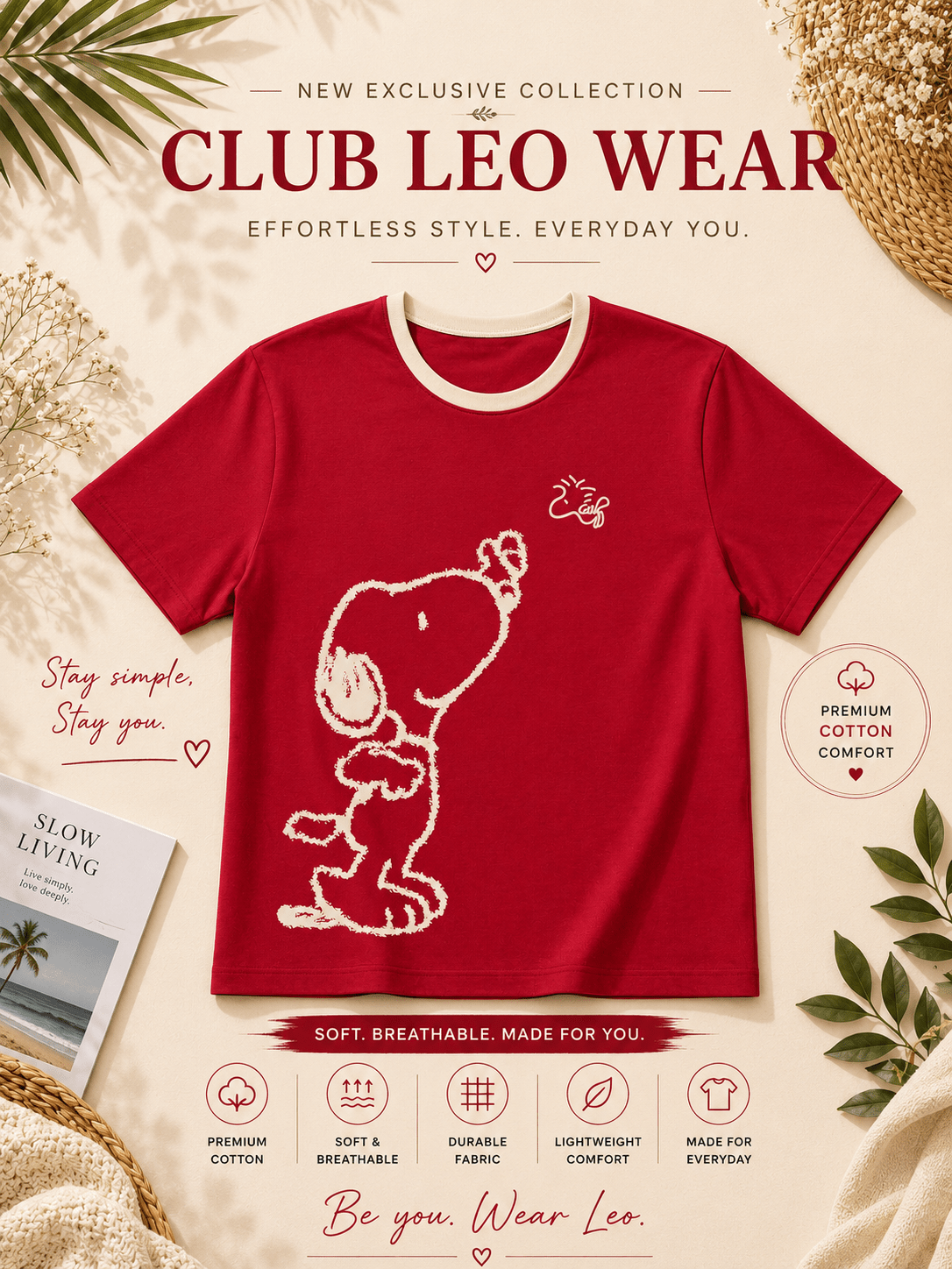 Club Leo Wear Red Snoopy Graphic Oversized T-Shirt for Women - Club Leo Wear