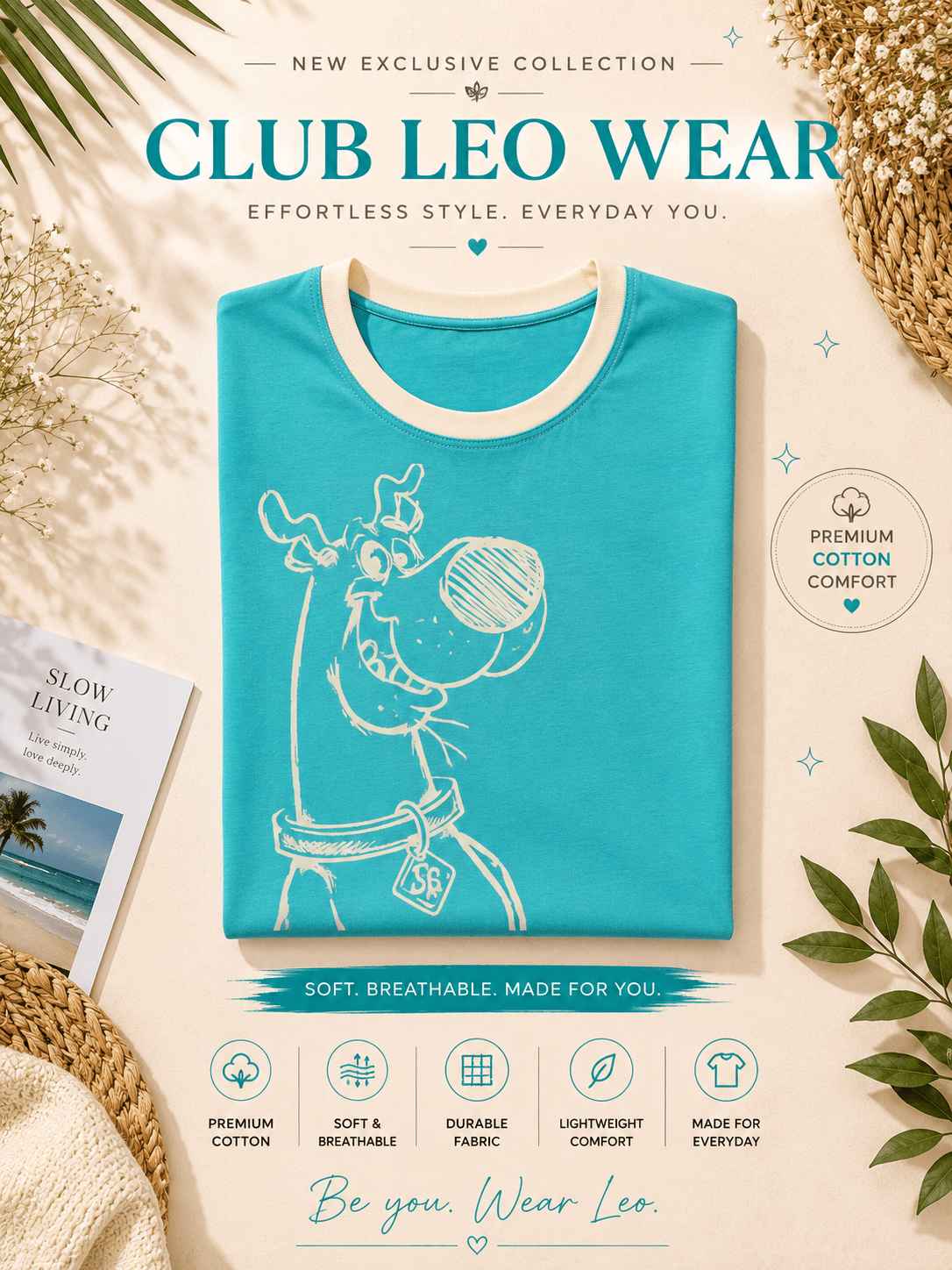Club Leo Wear Turquoise Cartoon Graphic Cotton T-Shirt for Women - Club Leo Wear