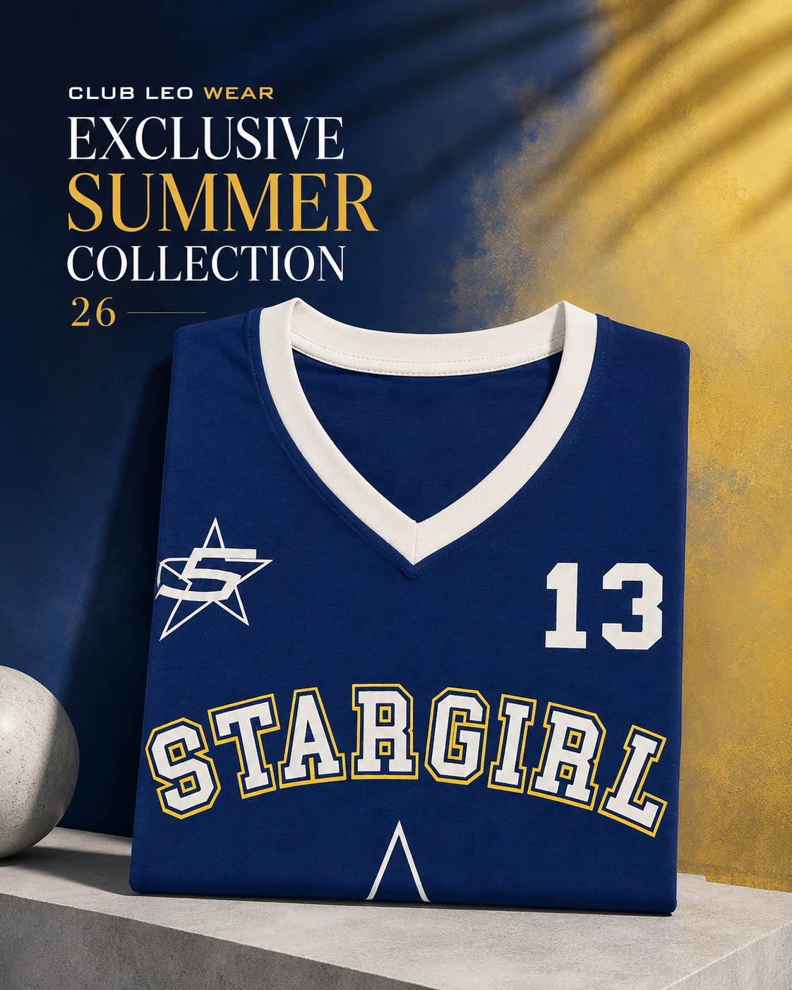 Club Leo Wear Blue Stargirl Oversized Graphic V-Neck T-Shirt for Women