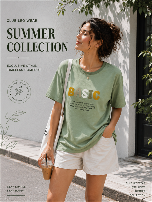 Club Leo Wear BASIC Embroidery Oversized T-Shirt | Sage Green Cotton Tee