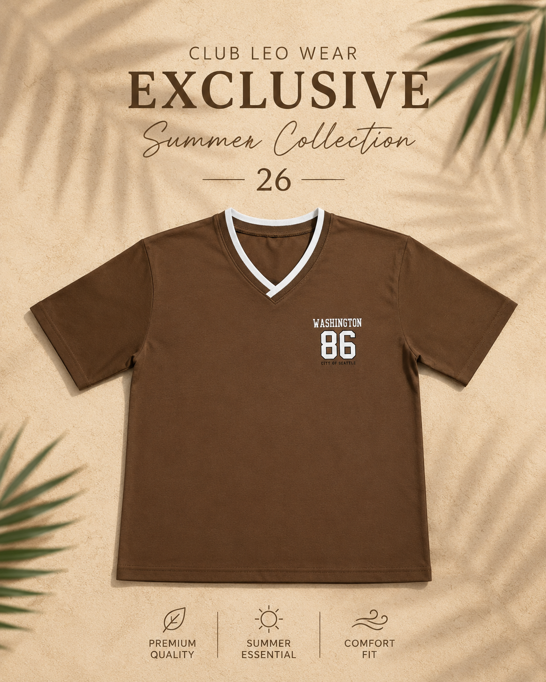 Club Leo Wear Brown Washington 86 Oversized V-Neck T-Shirt for Women