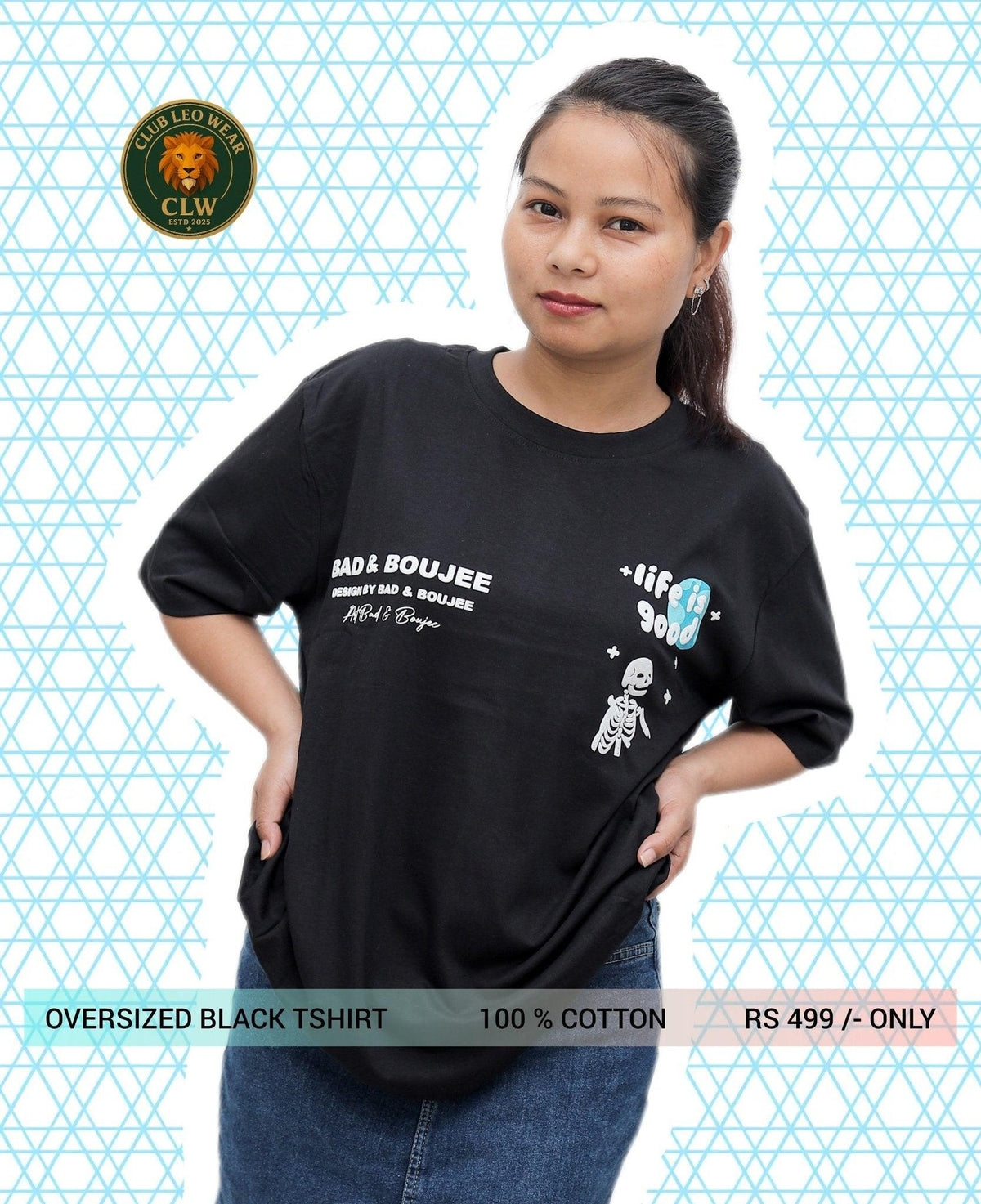 Women black oversized graphic t-shirt - Club Leo Wear