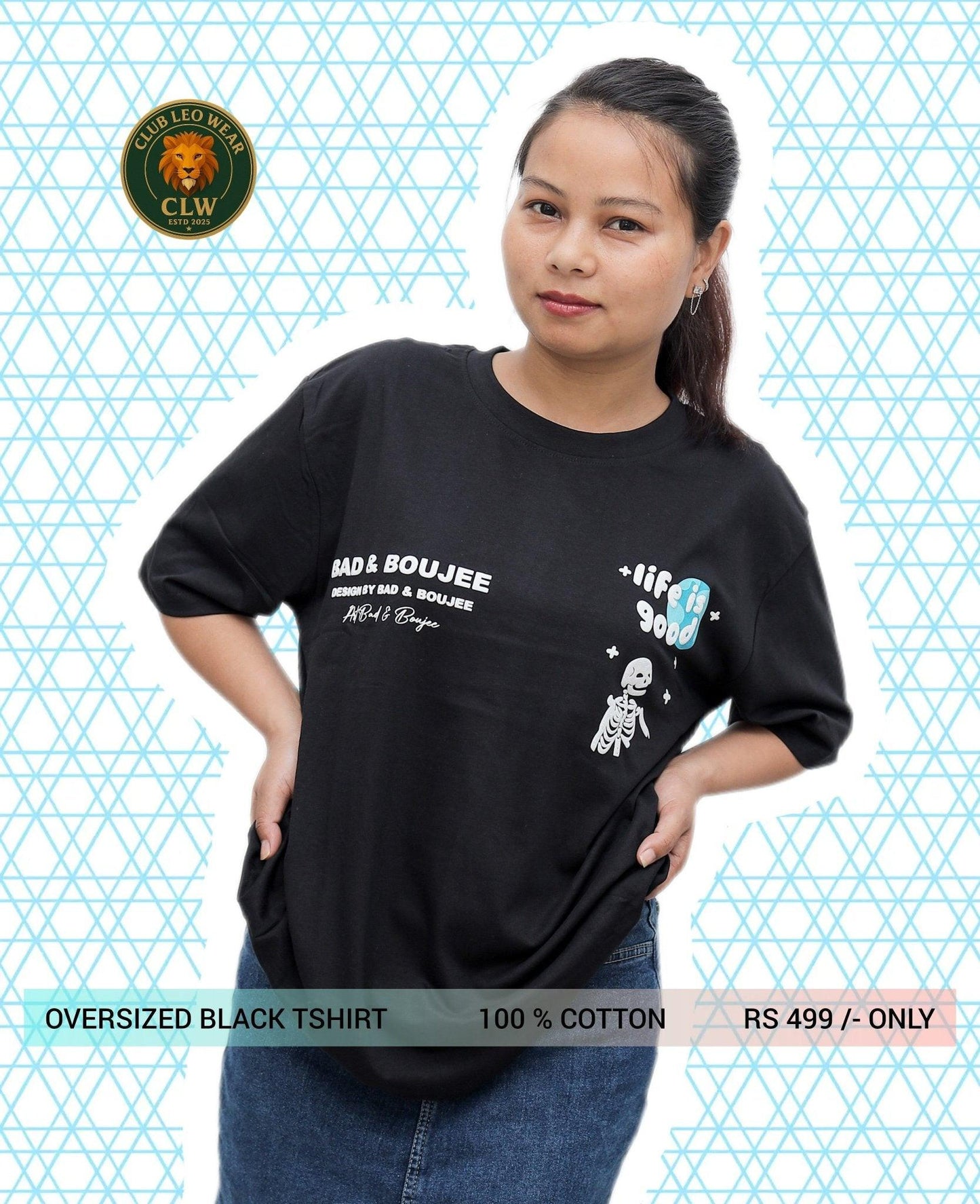 Women black oversized graphic t-shirt - Club Leo Wear