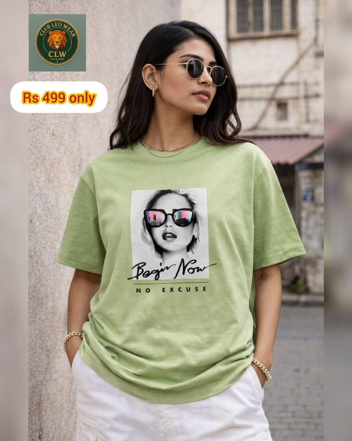 Women green oversized graphic tee - Club Leo Wear