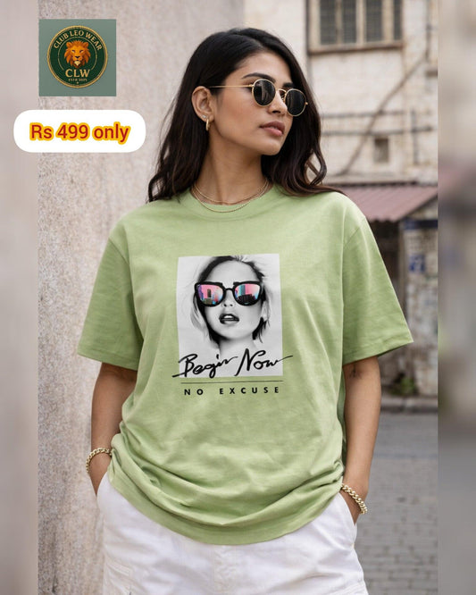 Women green oversized graphic tee - Club Leo Wear