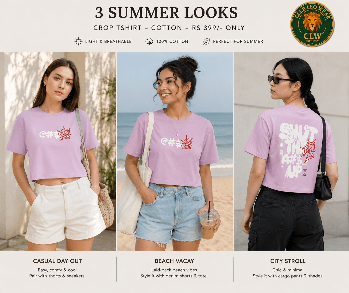 Women light pink crop tee shirt - Club Leo Wear