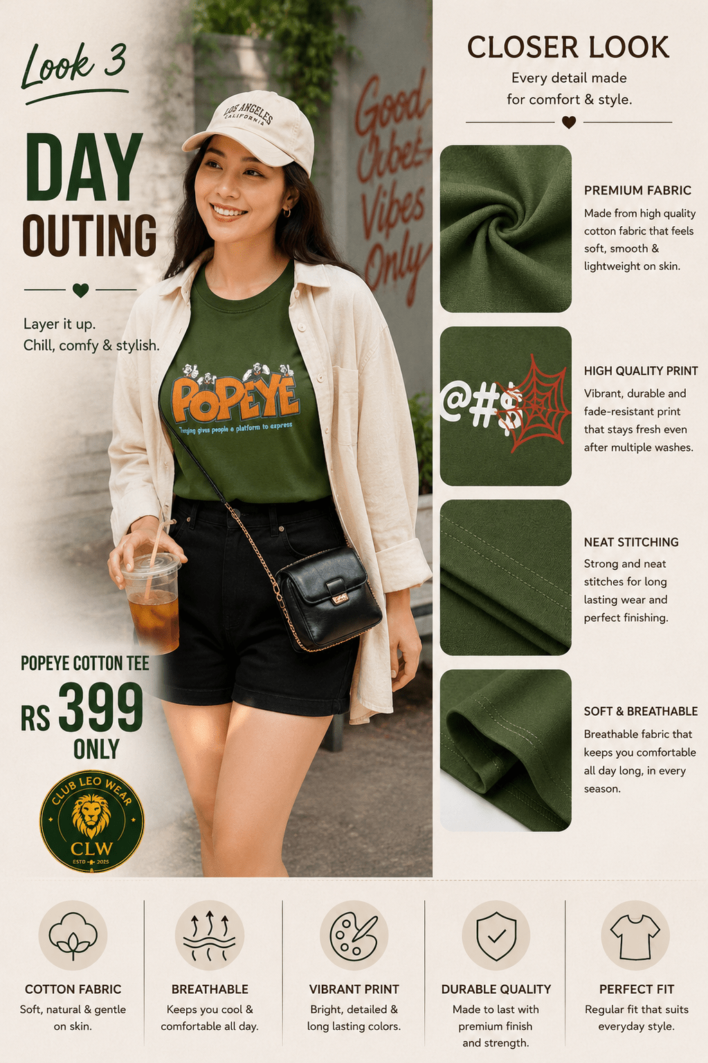 Women popeye regular fit size t-shirt - Club Leo Wear
