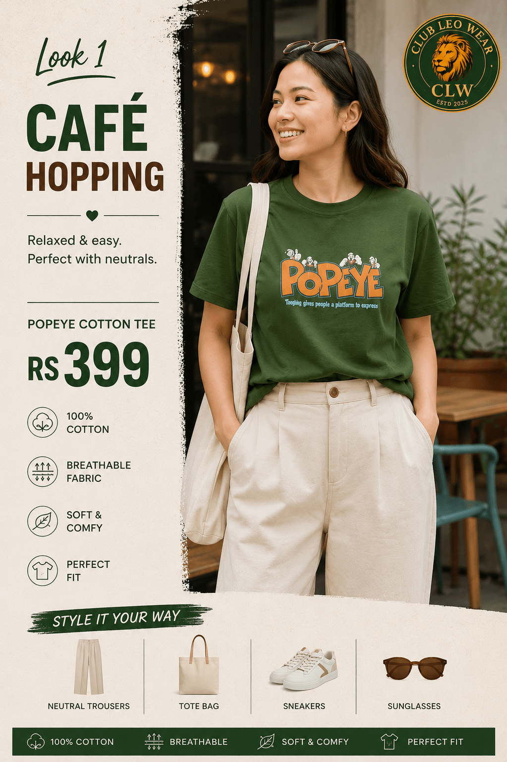 Women popeye regular fit size t-shirt - Club Leo Wear